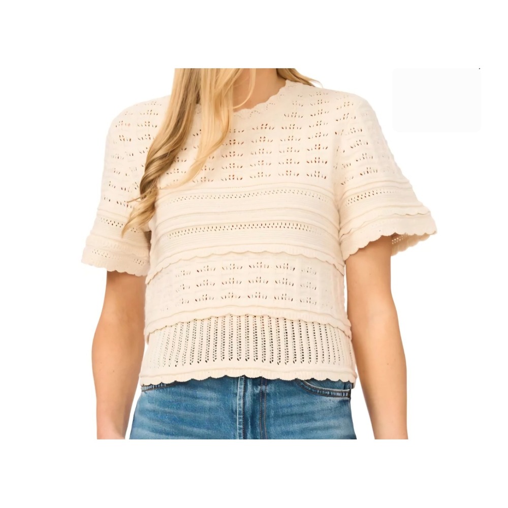 NWT CeCe Women's Crochet White Summer Top Size Large 100% Cotton